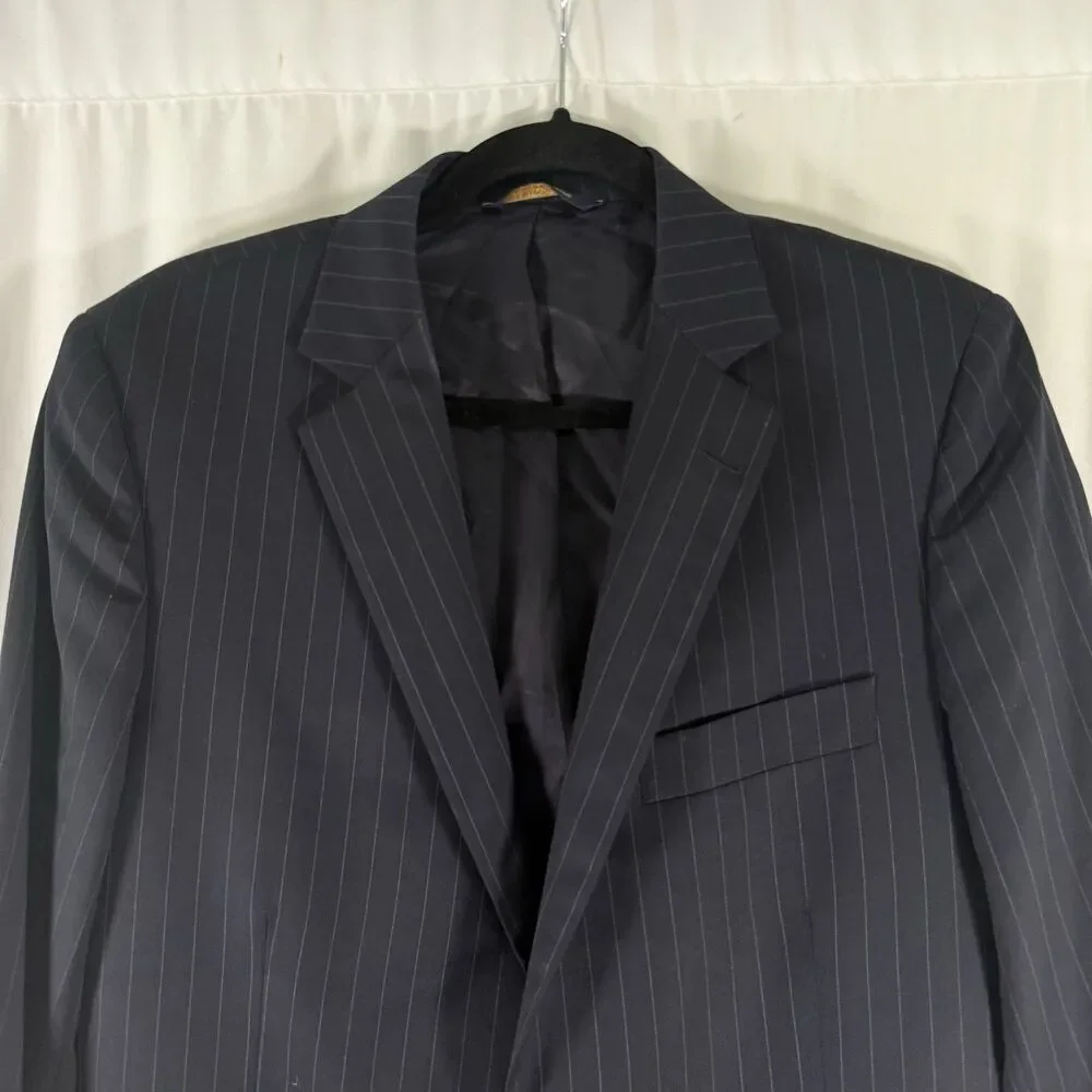 Brooks Brothers Fitzgerald Wool Blazer Men's 40S 34W Blue Striped 2 Button Front
